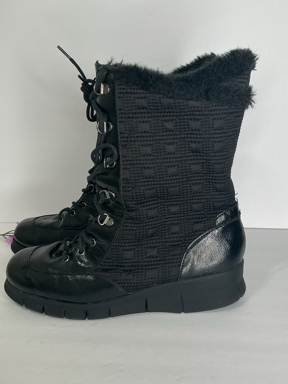 A2 by Aerosoles Black Lace-Up Faux Fur Trim Winter Boots size 9.5 women’s - Picture 3 of 8